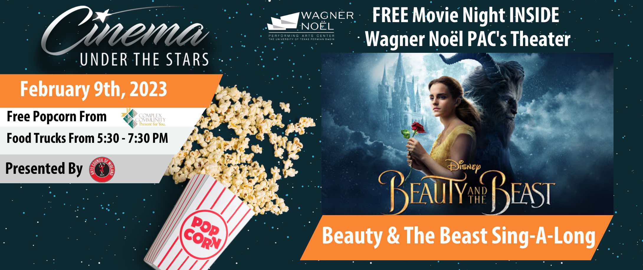 FREE Cinema Under the Stars - Beauty & The Beast Sing-A-Long Sponsored by Arts Council of Midland